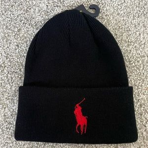 Black Polo Winter Hat with Red Logo